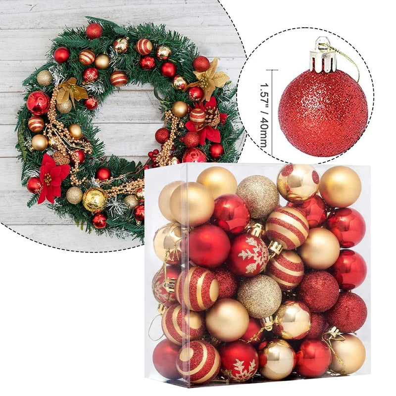 Bolas de Natal 50 peças 4cm Bolas vermelhas e douradas para árvore de Natal Inquebráveis e enfeites de bola para decorações de Natal