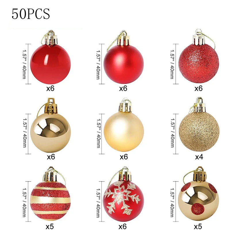 Bolas de Natal 50 peças 4cm Bolas vermelhas e douradas para árvore de Natal Inquebráveis e enfeites de bola para decorações de Natal